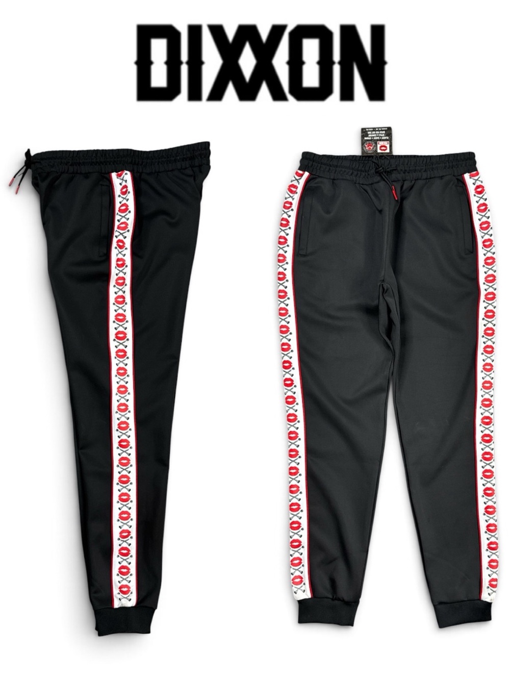 NWT DIXXON FLANNEL CO. VIXXON LIPS & BONES BLACK TRACK PANTS JOGGERS SIZE 2X